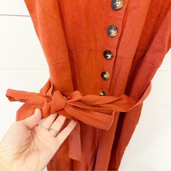 NWTs Madewell | Women’s Rust Orange Linen Blend Belted Jumpsuit Size 00 - Picture 9 of 10